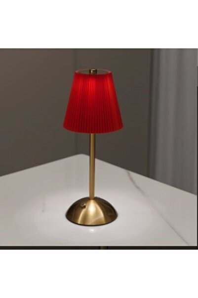 morponi Luna Plise Gold Abajur Şarj Edilebilir Kırmızı