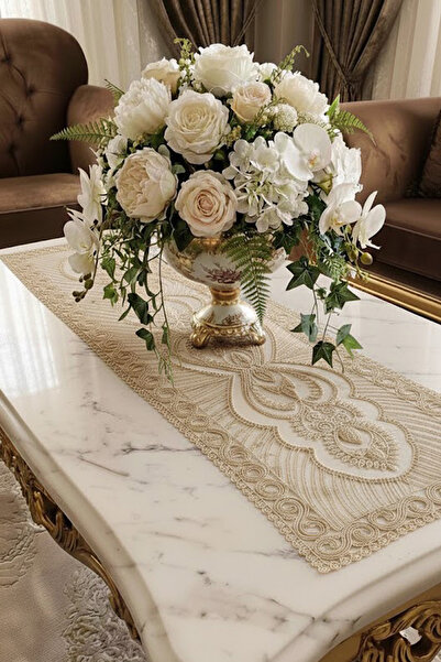 Çt Çeyizci Tekstil French Lace Detailed Single Runner, Table Top Runner, Tabl...