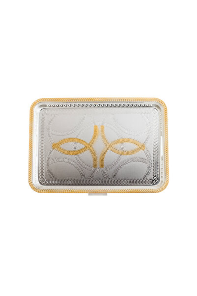 BASURRAH Rectangular stainless steel serving tray, silver and gold color, size