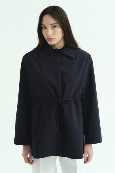 Hooopstore Navy Blue Jacket with Drawstring Detail