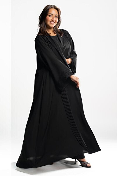 New Fashion عباية نص كلوش قماش كريب تدخيلات كم وياقة قلاب