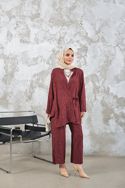 LOCCO Set kimono de damă cu model personalizat, roșu claret