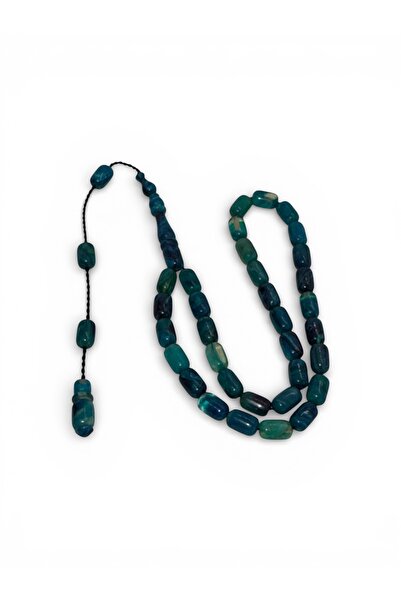 EnazStore Wrist Length Green Moire Crimped Amber Prayer Beads
