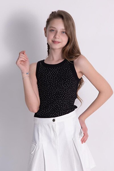 Dmb Mojo Girl's 9-16 Years Old Stone Printed Camisole Bodysuit 0238 Black