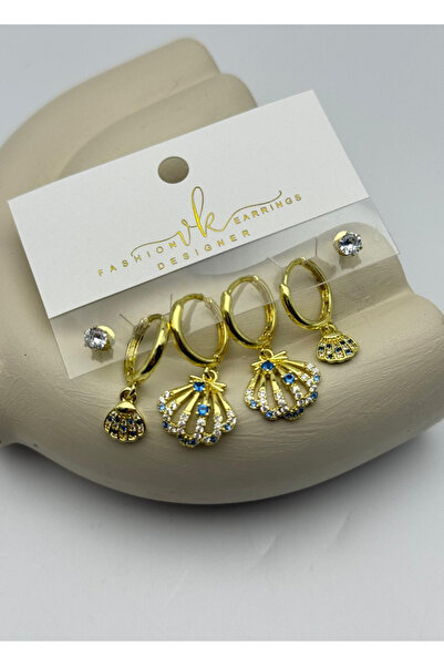 BİJU YILMAZ أقراط VIP Gold Stone Shell مكونة من 6 قطع - 26vipkp49