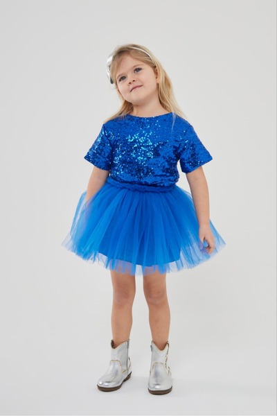 Pinkitokids Sequined Girls' Outfit with Tutu Skirt - Blue