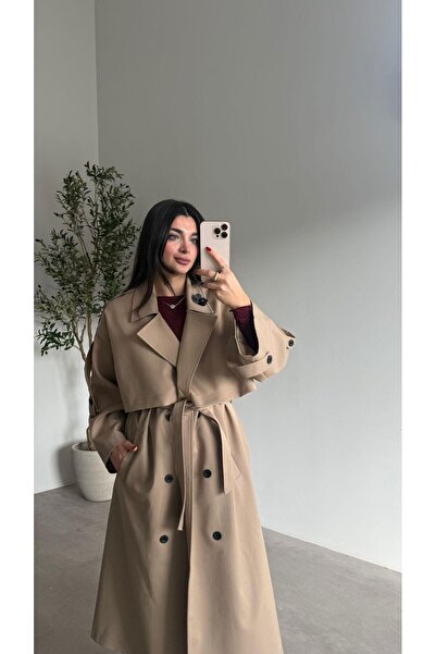 Bade Butik Bej Oversize Astarlı Yumuşacık Aren Trenç