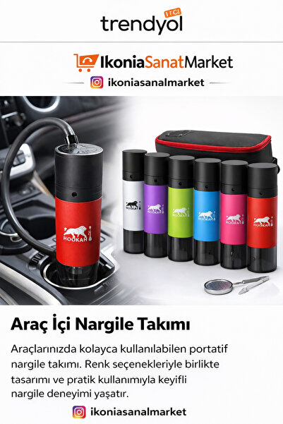 İkonia Araç İçi Nargile Takımı – Portatif, Bardaklığa Uyumlu, Renk Seçenekli ...