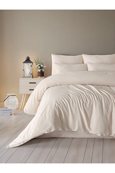 Madame Cotton طقم غطاء لحاف مفرد من القطن الساتان مع ملاءة سرير مطاطية (93 سل...