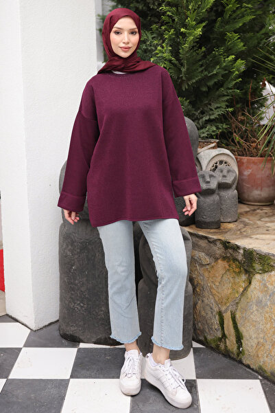İmajButik Plum Glitter Mercerized Knitwear Sweater