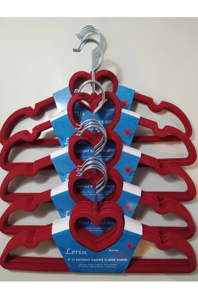 Lorin Σετ 10 βελούδινων αντιολισθητικών κρεμάστρων ρούχων σε κόκκινο χρώμα