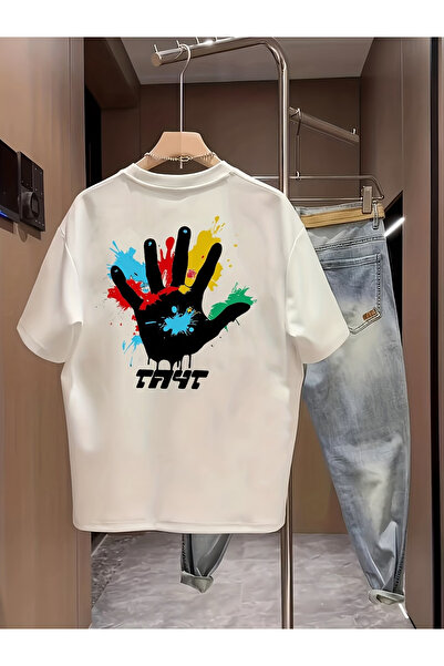 ELAN WEAR Tayt printed oversize women's/men's unisex white t-shirt