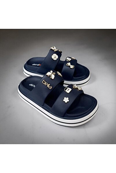 AkınalBella Women's Double-Strap Stone-Studded Eva Lightweight High-Soled Sli...