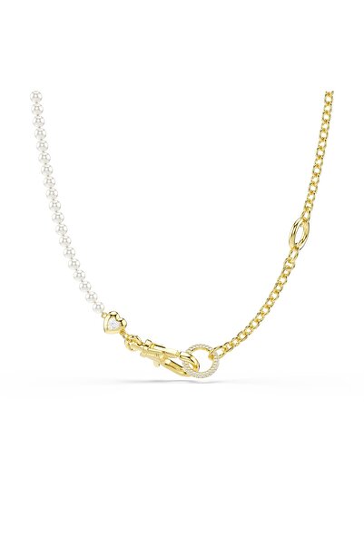 Swarovski Idyllia Kolye, Kristal inci, Beyaz, Altın rengi kaplama