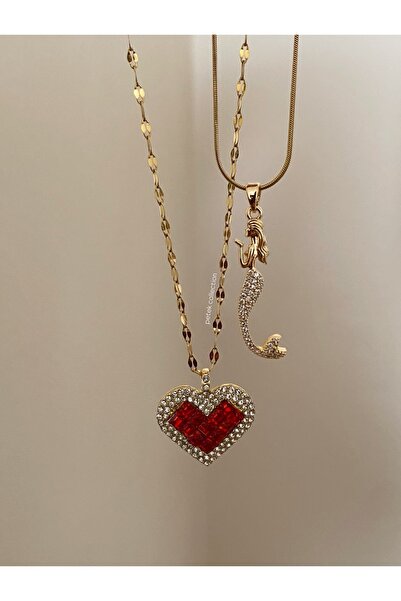 Petek Collection Set of 2 Zircon Stone Stainless Steel Necklaces, Valentine's...