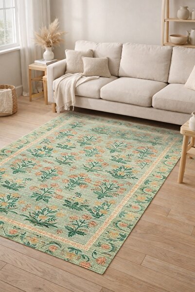 Decomia Home Dijital Kaymaz Yıkanabilir Renkli Etnik Desenli Retro Salon Halı...