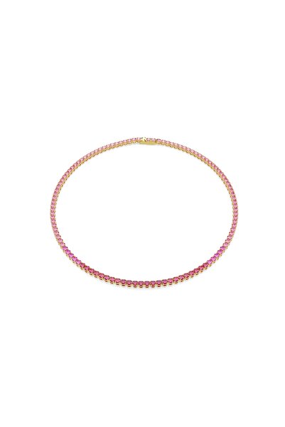 Swarovski Matrix Tennis kolye, Yuvarlak kesim, Pembe, Altın rengi kaplama