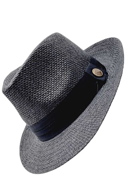 Mood Agenda Pălărie Fedora unisex din paie cu dungi negre