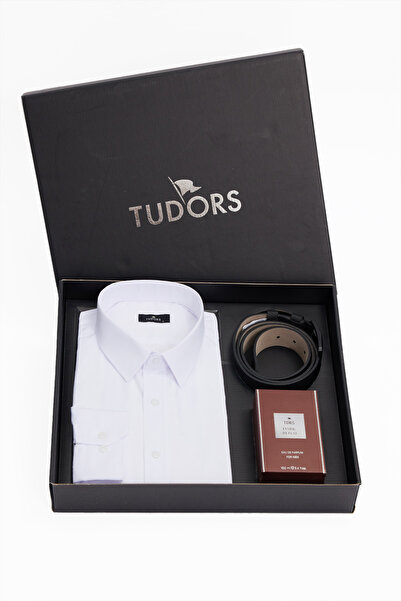 Tudors Özel Kutulu Erkek 3'lü Set Hediyelik - Çeyizlik Gömlek, Parfüm Ve Keme...