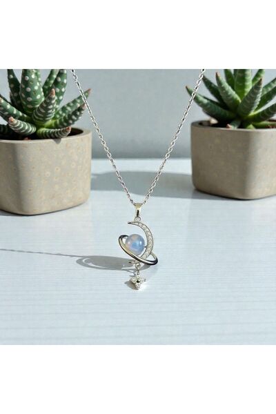ÜNALHEDİYELİK Ay Taşı Opal Gezegen Kolye Kutup Yıldızı Charmlı Kolye