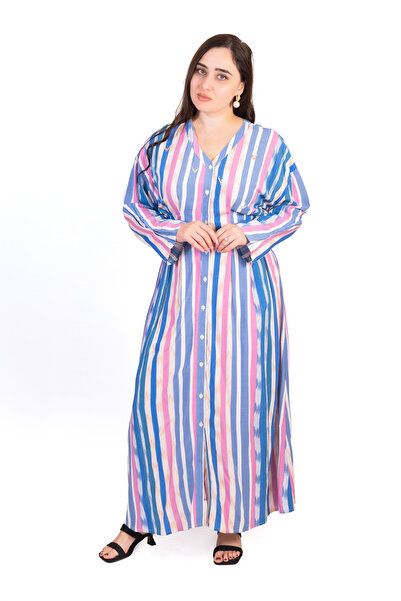 LINELLE Blue Multicolor Stripe Printed Full-Length Maxi Dress