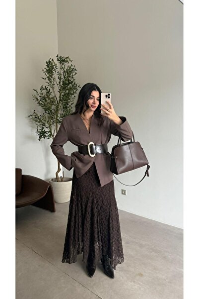 Bade Butik Fustă din dantelă căptușită maro