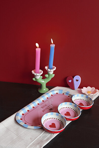 Sarkap Home 3'lü Çerezlik ve Sunumluk Tepsi Seti - Bon Appetit Mavi