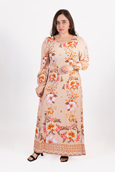 LINELLE Brown Multicolor Floral Printed Full-Length Maxi Dress