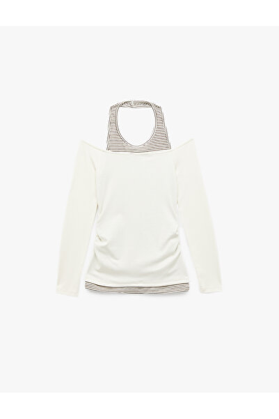 Koton Viscose Blended Slim Fit Long Sleeve Halter Neck T-Shirt