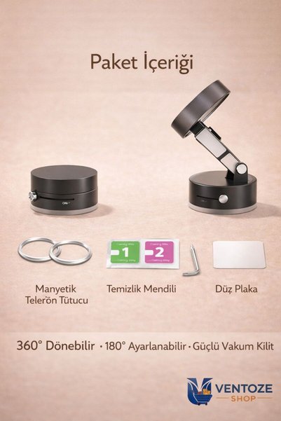 Ventoze Katlanabilir Mıknatıslı Araç Telefon Tutucu | Torpido ve Cam Uyumlu 360 Derece Hareketli Magnet