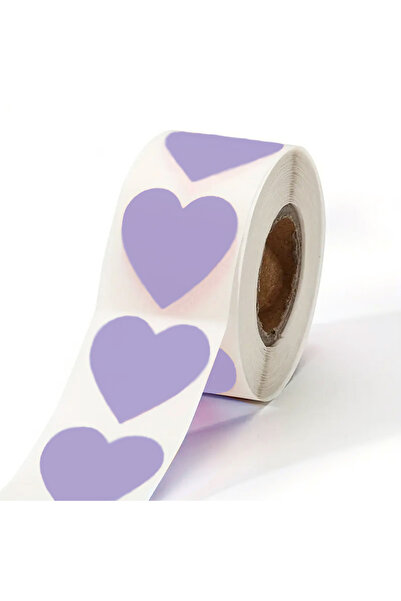 hdcw 500 ADET 2,5 cm RULO YAPIŞKANLI LİLA RENK KALP STICKER ETİKET HEDİYE PAK...