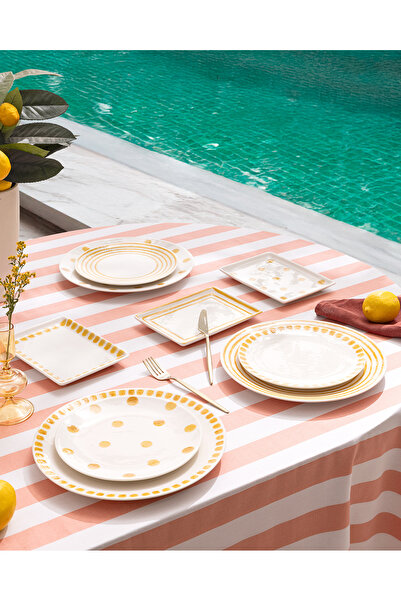 Madame Coco Faisceau 6 Kişilik 15 Parça Sunum Yemek Takımı - Sarı/Beyaz