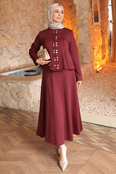 İmajButik Burgundy Skirt, Flounced Blouse, Skirt, Scuba Suit
