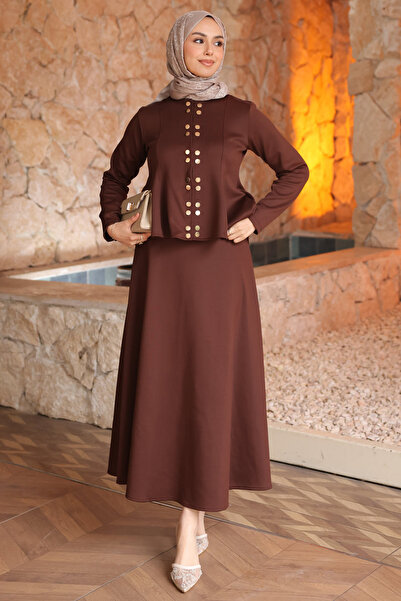 İmajButik Brown Skirted Blouse and Skirt Scuba Set