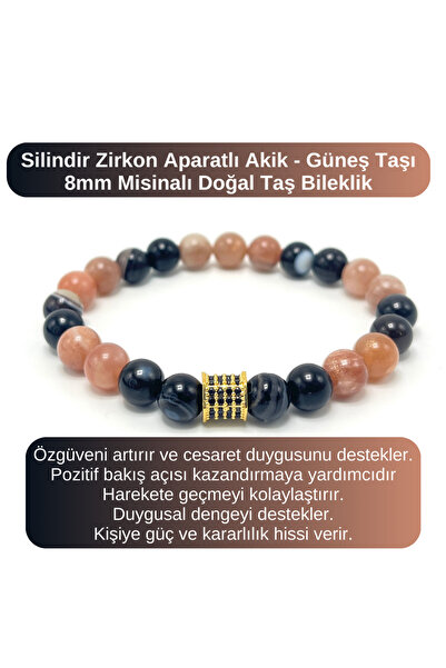 YILDIZ DOĞAL TAŞ Certified Zircon Apparatus-Engraved Eye Agate - Sunstone - 8...