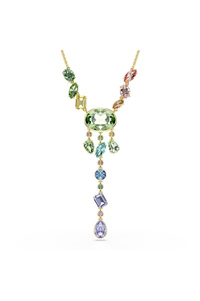 Swarovski Gema Y-Kolye, Karışık kesimler, Çok renkli, Altın rengi kaplama