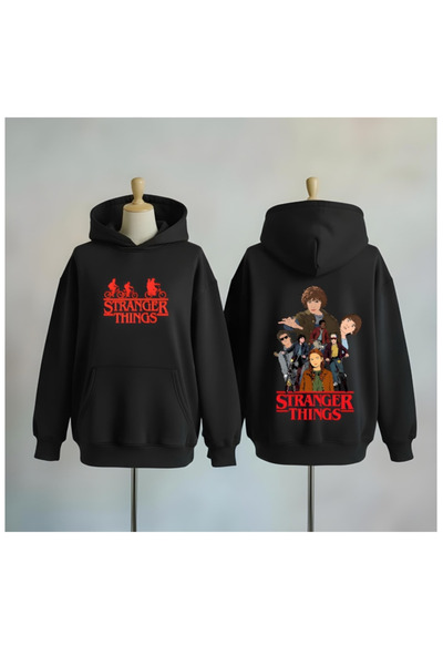 Vordevia Stranger Things Printed Cotton 3 Thread O Oversized K Hooded Sweatshirt