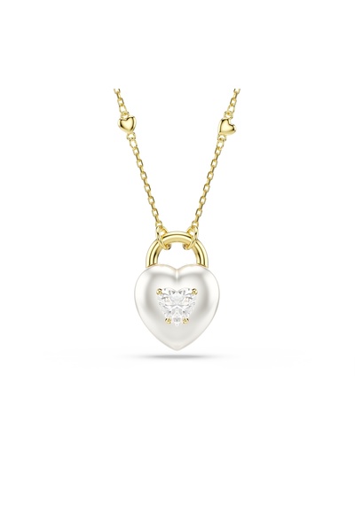 Swarovski Idyllia Kolye, Karışık kesimler, Kalp, Beyaz, 18k altın rengi yüzey
