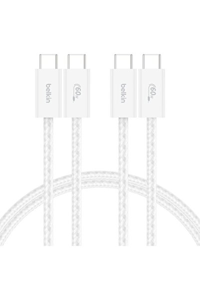 Belkin 2'li Örgülü USB-C USB-C Kablo 1,5 m 60 W Yumuşak Hızlı Şarj iPhone 17-...