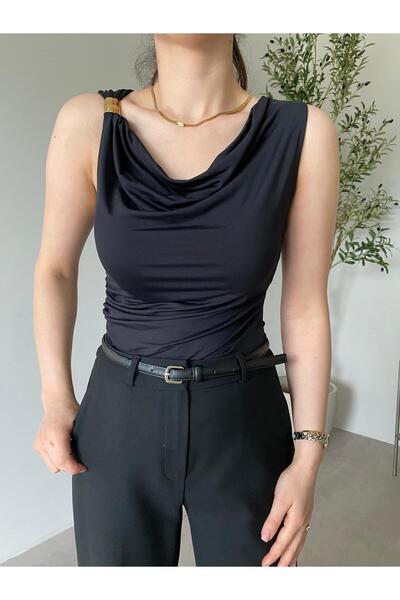 Bade Butik Black Buckle Detailed Lycra Bodysuit