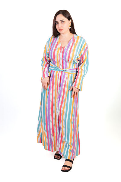LINELLE Multicolor Vertical Stripe Printed Full-Length Maxi Dress