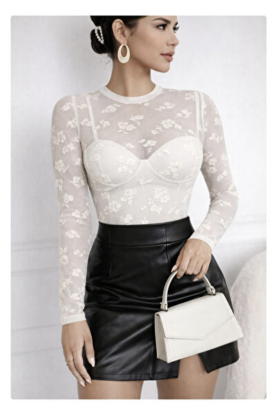 KİM Kİ O Women's Flock Print Tulle Blouse