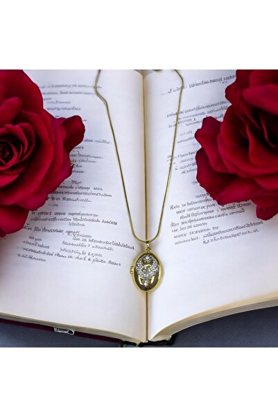 ÜNALHEDİYELİK Alya Kolyesi Altın Kaplama Taşlı Fotoğraflı Madalyon Kolye