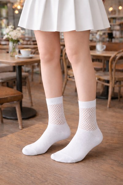 BY BNN Women's Mesh 4-Pack White Socks