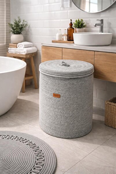 Öz-Tex Home Καλάθι ρούχων με καλύμματα από ψάθα γιούτας, καλάθι για βρώμικα ρ...