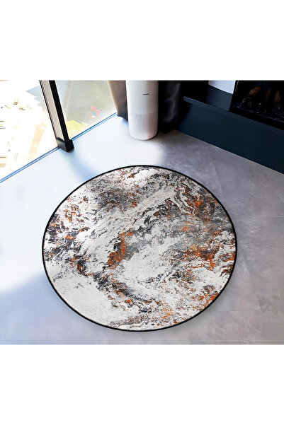 Rugs Modern Halı Mira Round Gray Tones Orange Detailed Woven Base Modern Deco...