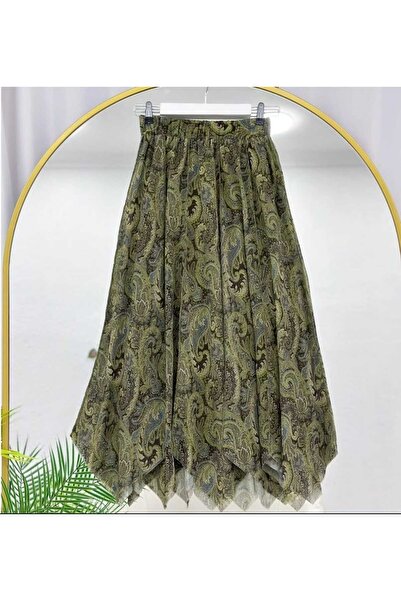 MODA VEDAT Women's Shawl Pattern Asymmetrical Cut Chiffon Skirt -0370