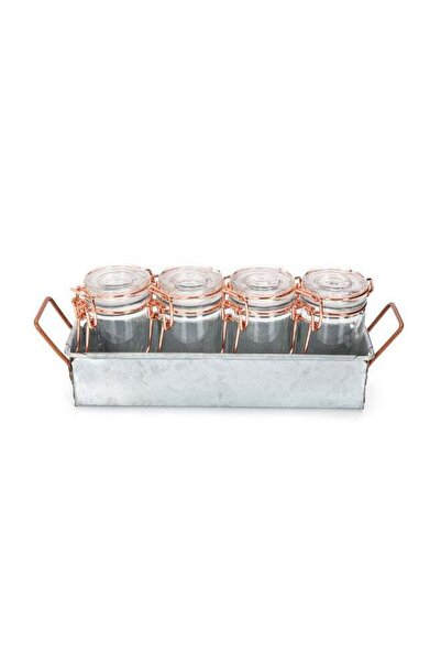 Generic ALBERTO 4Pcs Glass Mini Jars W/ Copper Clip Lid & Metal Stand