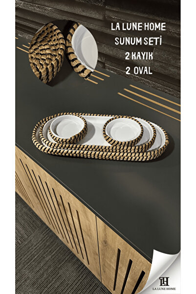 la lune home طقم عرض من الميلامين المغطى بالجوت - 2 كاياك - 2 دائري