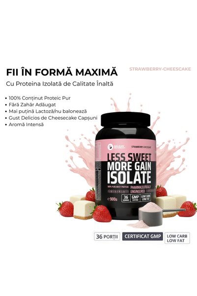 Balkan Pharmaceuticals Proteine din zer 100% Whey Protein Isolate, 900 g, nu face cocoloase, CFM, GMP, Cheesecake Capsuni